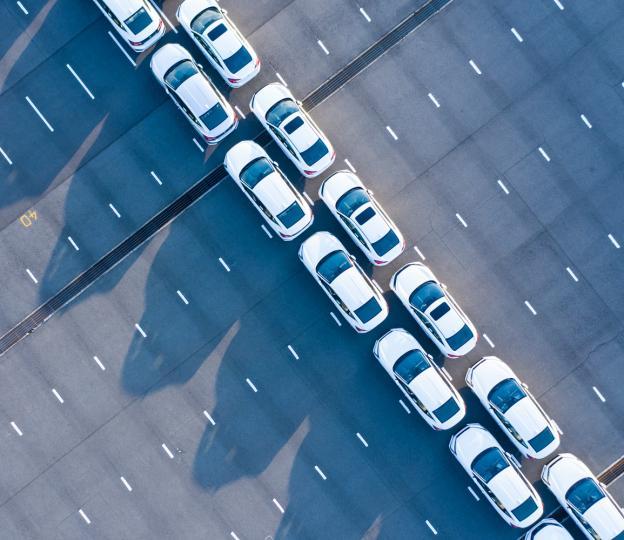 Arial view of new cars